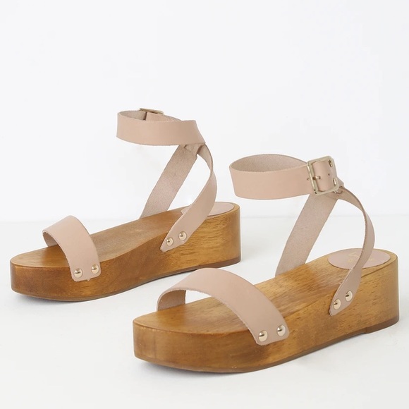 Lulus Shoes - Lulu’s Winsley Nude Leather Wood Flatform Sandals